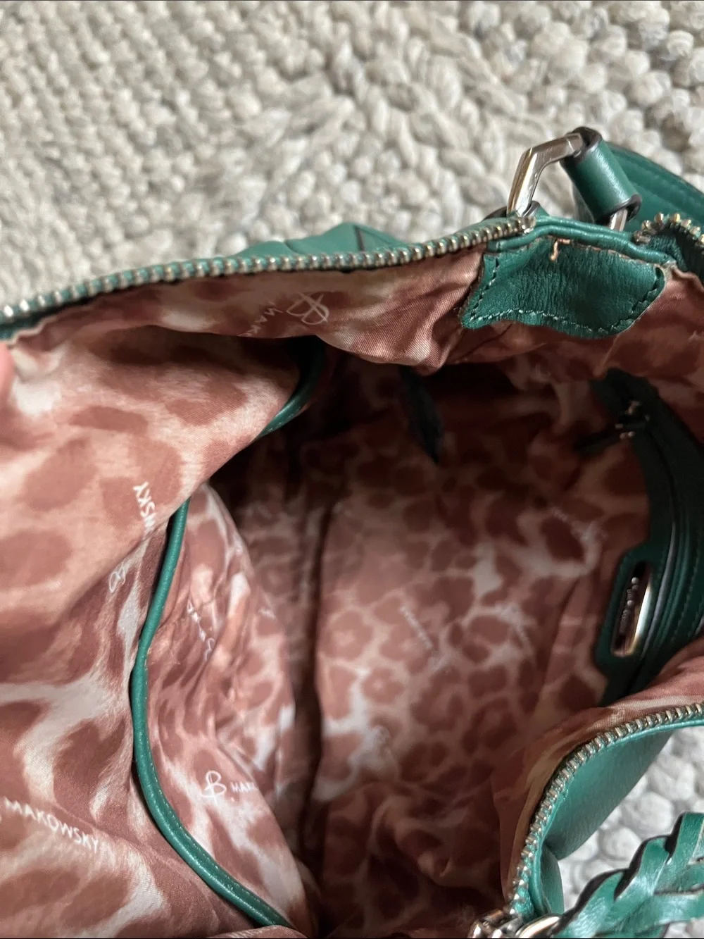 B. Makowsky emerald green “Meteopolitan Hobo)” leather purse